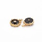 Brass Micro Pave Clear Cubic Zirconia Pendants, with Black Acrylic, Nickel Free, Flat Round