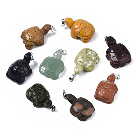 Natural & Synthetic Mixed Gemstone Pendants, with Platinum Tine Brass Findings, Tortoise