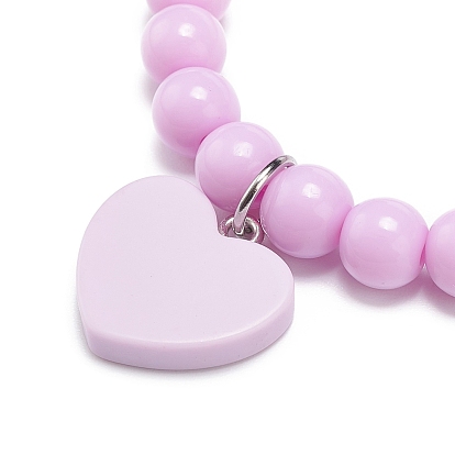 6 pcs 6 ensemble de bracelets extensibles en perles rondes en acrylique de couleur bonbon, coeur avec mot hug me charms en résine bracelets empilables pour enfants