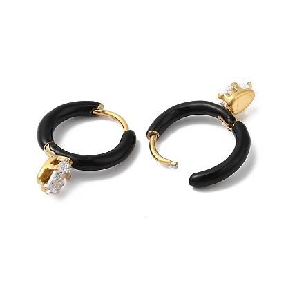 Glass Teardrop Dangle Hoop Earrings with Enamel, Real 14K Gold Plated 304 Stainless Steel Jewelry