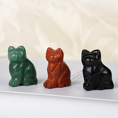 Décorations d'affichage de figurines de chat en pierres précieuses naturelles, ornements en pierre d'énergie