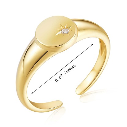 925 anillo abierto de estrella de plata de ley con circonita cúbica transparente para mujer