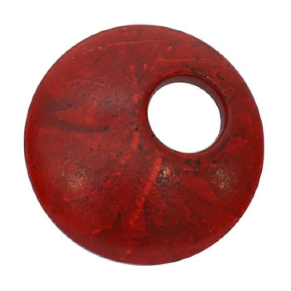 Synthetical Howlite Pendants, Dyed, Flat Round, Red, 44~45mm, Hole: 14mm