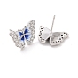 Clear Cubic Zirconia Butterfly Stud Earrings with Enamel, Rack Plating Brass Jewelry for Women, Cadmium Free & Lead Free