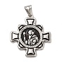 Ion Plating(IP) 304 Stainless Steel Religion Big Pendants, Saint Benedict of Nursia Maltese Cross Charms, with Black Enamel