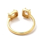 Anillo de puño abierto con rectángulo de circonita cúbica, joyas de latón chapado en oro real 18k para mujer