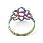 201 Stainless Steel Flower Finger Ring, Hollow Wide Ring for Women