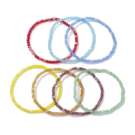 7Pcs 7 Styles Faceted Frosted Glass Beaded Stretch Bracelets for Women