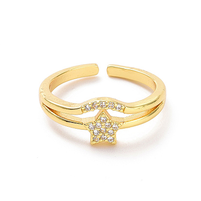 Открытое кольцо-манжета со звездой из прозрачного циркония, украшения из латуни для женщин