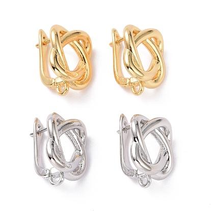 Brass Wire Wrap Hoop Earring Findings with Latch Back Closure, with Vertical Loops, Knot, Cadmium Free & Lead Free