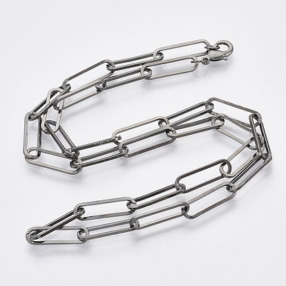 Fabricación de collar de cadena de clip ovalado plano de latón, con cierre de langosta