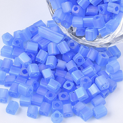 6/0 Transparent Glass Seed Beads, Frosted AB Colours, Square Hole, Cube
