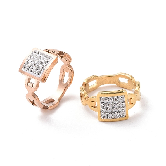 Прямоугольное кольцо на палец с кристаллами и стразами, ионное покрытие (ip) 304 ювелирные изделия из нержавеющей стали для женщин
