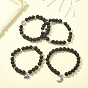 Ensemble de bracelets extensibles en perles de lave naturelle, d'agate noire et d'hématite, bracelets en alliage éléphant, lune et bouddhiste