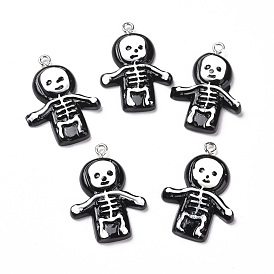 Opaque Resin Pendants, with Platinum Tone Iron Loops, Skull