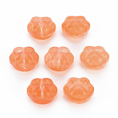 Transparent Baking Painted Glass Beads, Paw Print