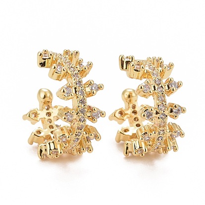 Clear Cubic Zirconia Leaf Wrap Cuff Earrings, Rack Plating Brass Jewelry for Women, Cadmium Free & Lead Free