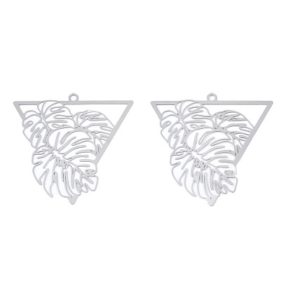 201 Stainless Steel Filigree Pendants, Etched Metal Embellishments, Leaf