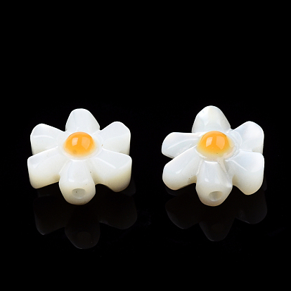Natural White Shell Enamel Beads, Flower