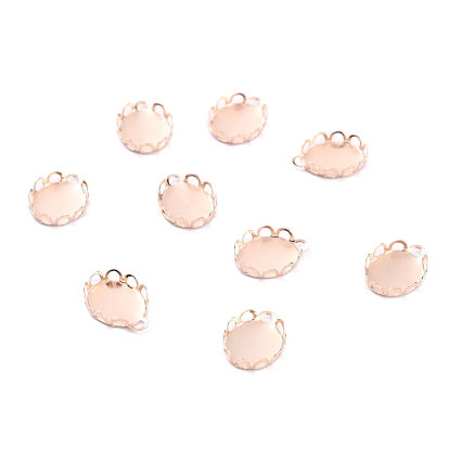 304 Stainless Steel Charms Cabochon Settings, Lace Edge Bezel Cups, Oval