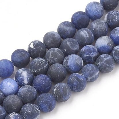 Natural Sodalite Beads Strands, Frosted, Grade A, Round