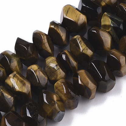 Natural Tiger Eye Beads Strands, Nuggets, Faceted