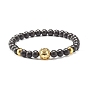 Wooden Beads Stretch Bracelets Set, with Synthetic Hematite Beads and Brass Beads