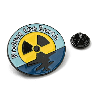 Marine Environment Protection & Nuclear Wastewater Theme Enamel Pin, Electrophoresis Black Zinc Alloy Brooch for Backpack Clothes, Flat Round