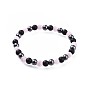 Cat Eye Stretch Bracelets, with Natural Black Agate(Dyed) Beads and Non-Magnetic Synthetic Hematite Beads, Round