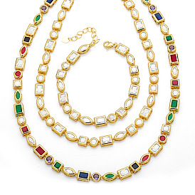 Geometric Hip Hop Necklace with Colorful Zircon Stones - Bold and Fashionable