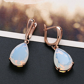 Elegant Rose Gold Earrings with Gemstones and Minimalist Dangle Design