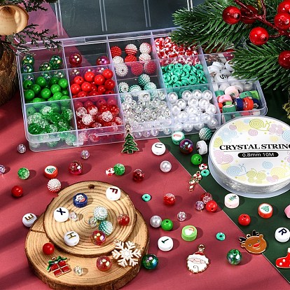 DIY Christmas Bracelet Necklace Making Kit, Including Round & Disc & Letter Acrylic & Polymer Clay & Plastic Pearl Beads, Elk & Snowflake & Santa Claus Alloy Enamel Pendants