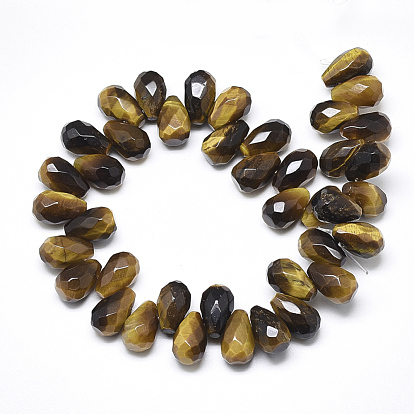 Natural Tiger Eye Beads Strands, Top Drilled Beads, Faceted, Teardrop