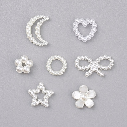 Cabochons de perles acryliques, coquille d'imitation et perle, fleur, anneau, étoiles, lune, cœur et bowknot