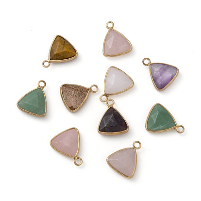 Natural Gemstone Pendants, with Golden Tone Brass Open Back Bezel, Faceted, Triangle