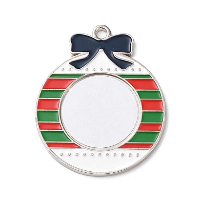 Christmas Themed Sublimation Blank Alloy Pendant Decorations, Alloy Blank Photo Picture Pendant, with Polyester Ribbon