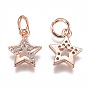 Brass Micro Pave Cubic Zirconia Charms, with Jump Ring, Long-Lasting Plated, Star