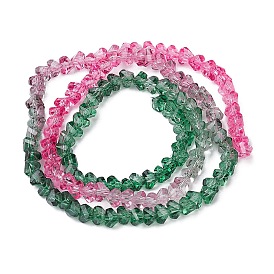 Brins de perles de verre de peinture de cuisson transparente, perles multicolores segmentées, triangle facettes