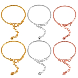 6 pcs 3 bracelets de chaîne de serpent en laiton de couleur pour fille femmes, bracelets de charme de coeur