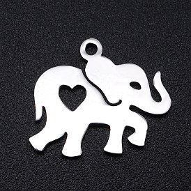 201 Stainless Steel Pendants,  Elephant with Heart