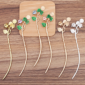 Alloy Enamel Flower Hair Sticks, Cabochons Setting with Loop, Long-Lasting Plated Hair Accessories for Women