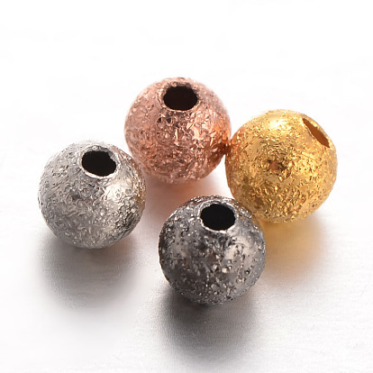 Perles rondes en laiton texturées, 4mm, Trou: 1mm