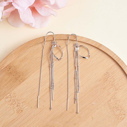 925 Sterling Silver Teardrop with Chain Tassel Dangle Earrings, Long Drop Ear Thread for Women