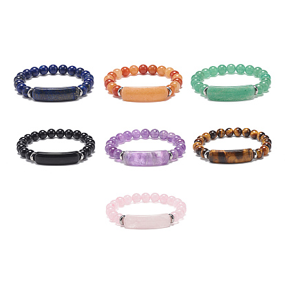 Bracelet extensible perlé de pierres précieuses naturelles pour hommes femmes, bracelets à breloques barre rectangulaire
