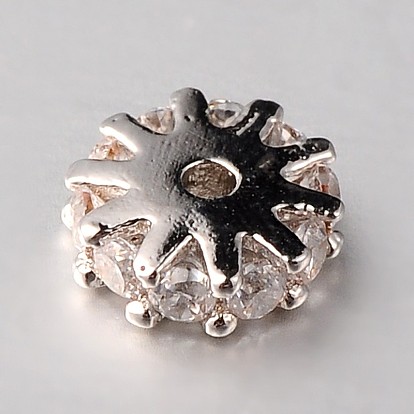 Micro cuivres ouvrent cubes zircone perles d'espacement, plat rond, sans cadmium et sans plomb, clair, 6x2mm, Trou: 1mm
