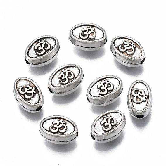 Tibetan Style Alloy Beads, Cadmium Free & Lead Free, Oval with Ohm/Aum