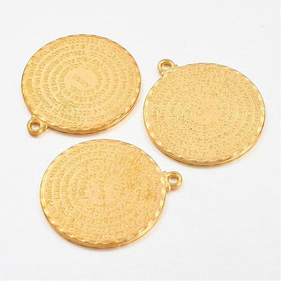Tibetan Style Alloy Pendants, Cadmium Free & Lead Free, Flat Round with the Lord's Prayer for Catholicism, 36x32x2mm, Hole: 4mm