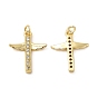 Brass Micro Pave Clear Cubic Zirconia Connector Charms, Cross Wing Links