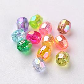 AB Color Plated Eco-Friendly Transparent Acrylic Beads, Faceted Barrel