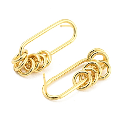 Rack Plating Brass Hollow Oval Dangle Stud Earrings, Long-Lasting Plated, Lead Free & Cadmium Free